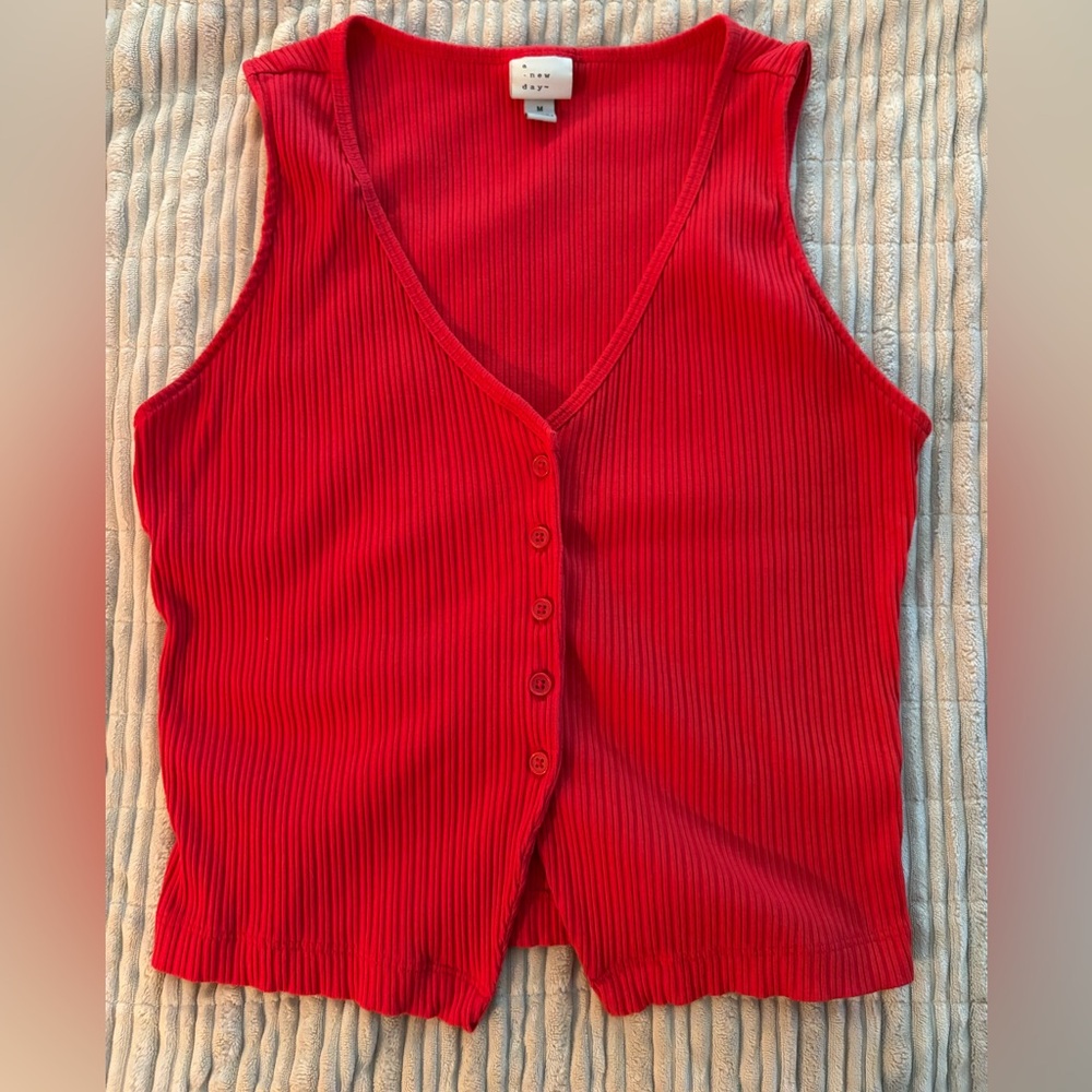 a new day Red Ribbed Button-Front Tank Top